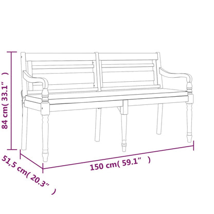 Bataviabänk med dyna 150 cm massiv teak