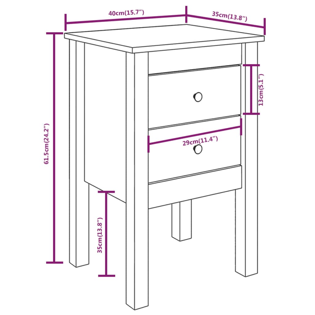 Sängbord vit 40x35x61,5 cm massiv furu