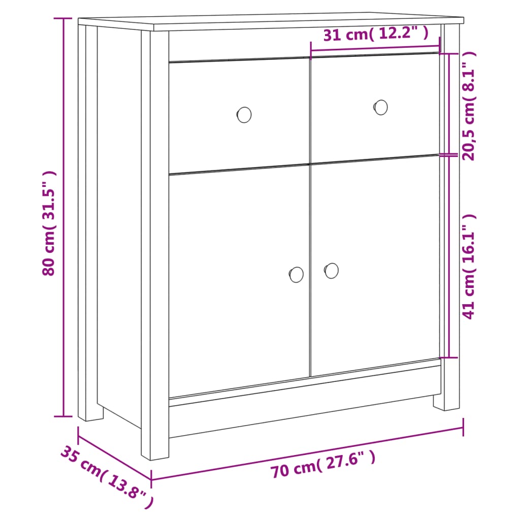 Skänk vit 70x35x80 cm massiv furu