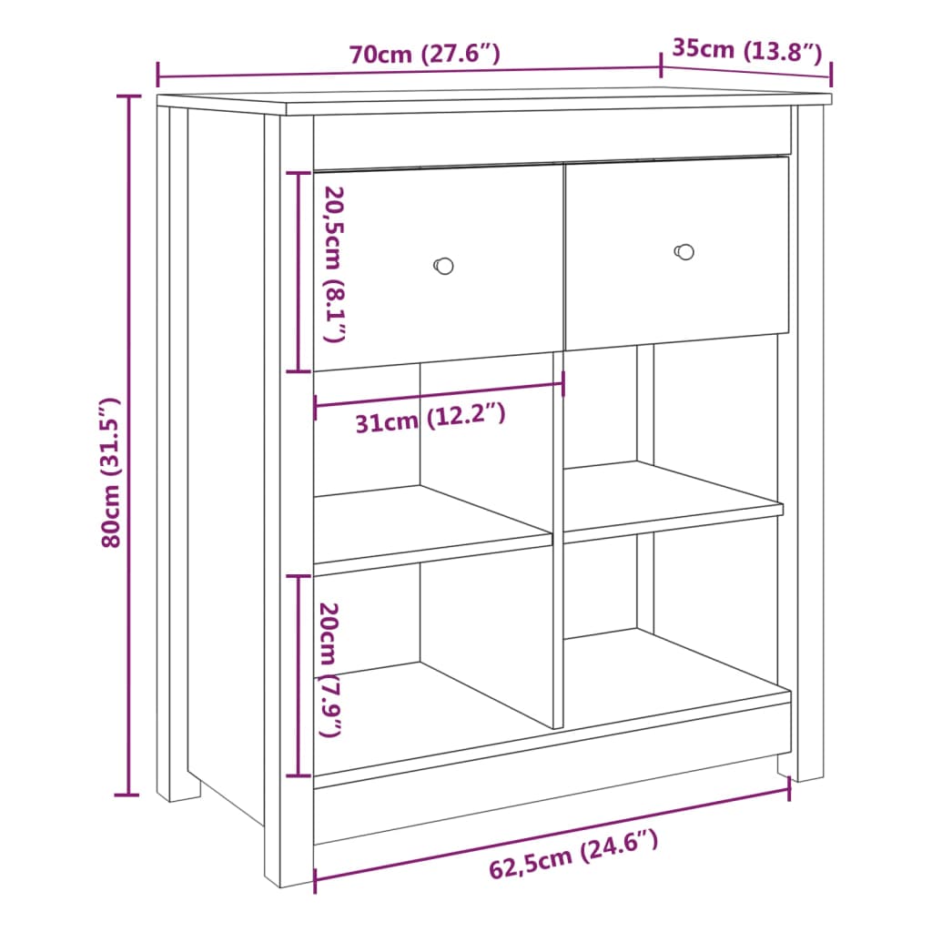 Skänk 70x35x80 cm massiv furu