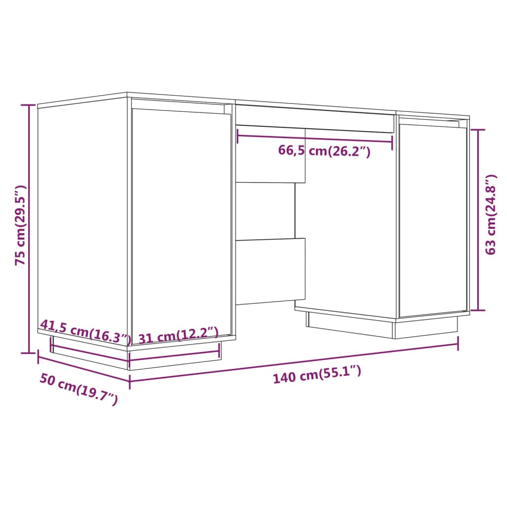 Skrivbord 140x50x75 cm massiv furu