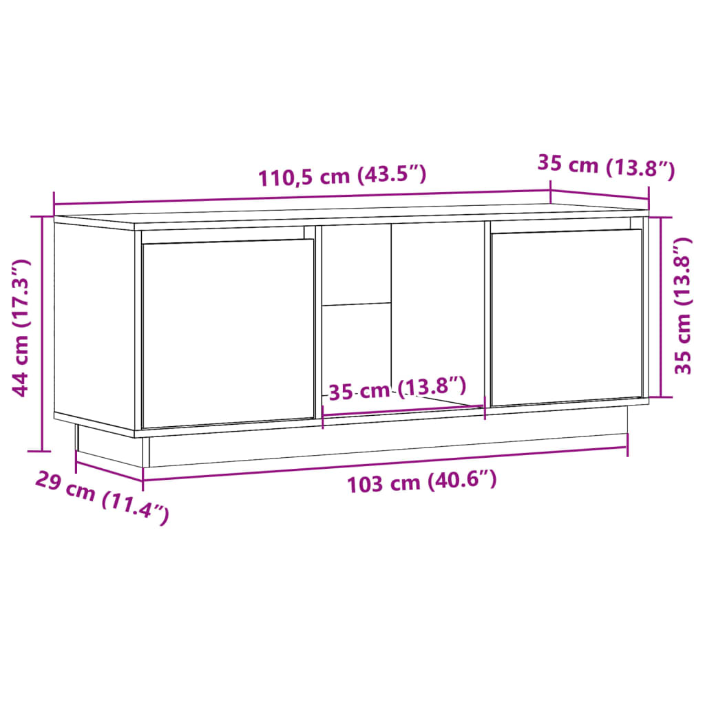 Tv-bänk 110,5x35x44 cm massiv furu