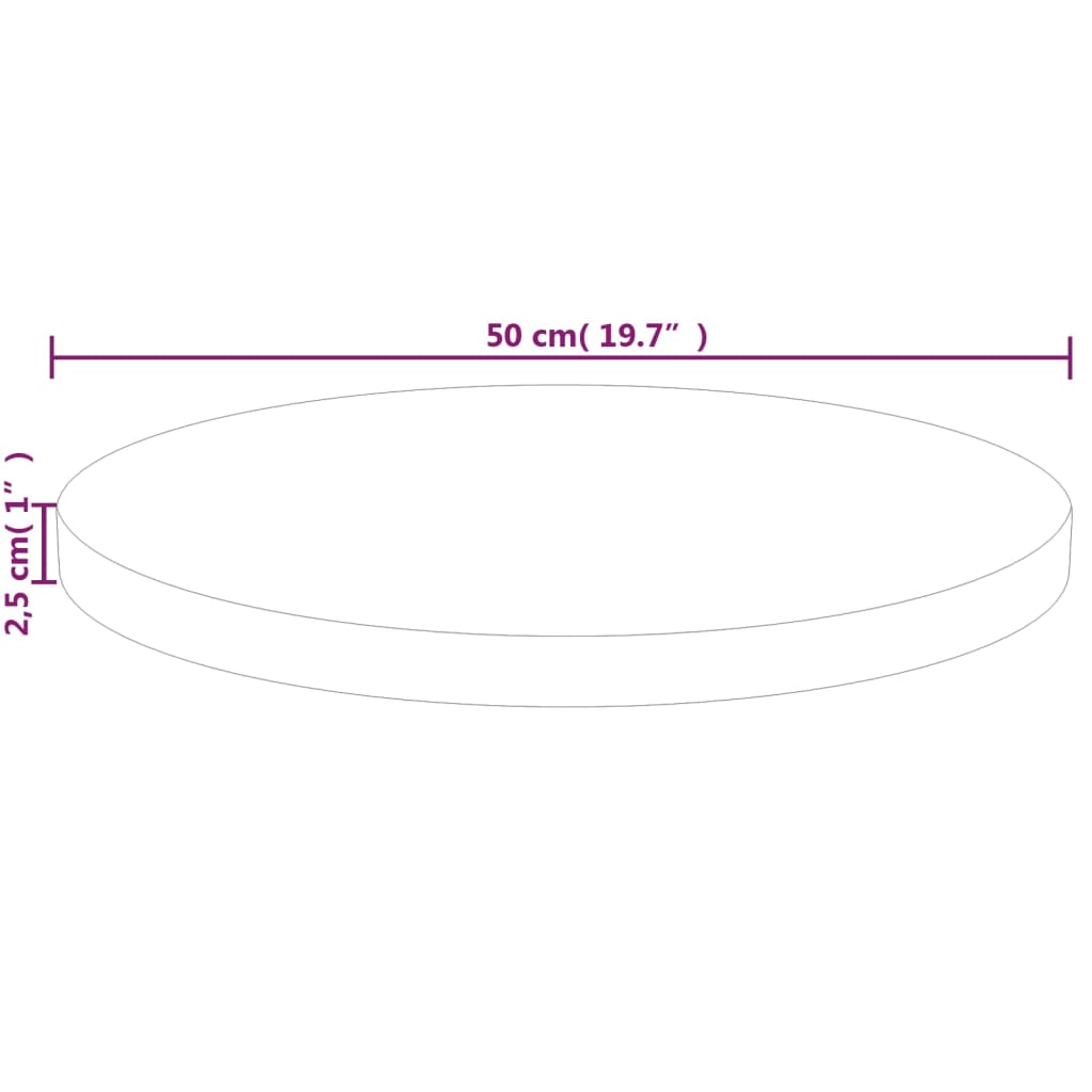 Rund bordsskiva Ø50x2,5 cm obehandlat massiv ek