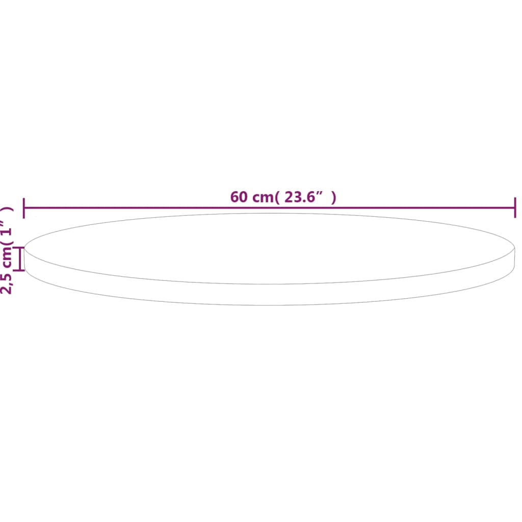 Rund bordsskiva Ø60x2,5 cm obehandlat massiv ek