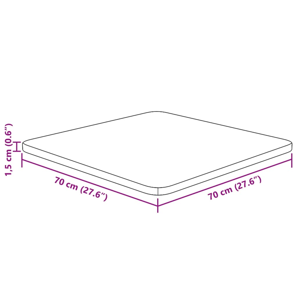 Fyrkantig bordsskiva 70x70x1,5 cm obehandlat massiv ek