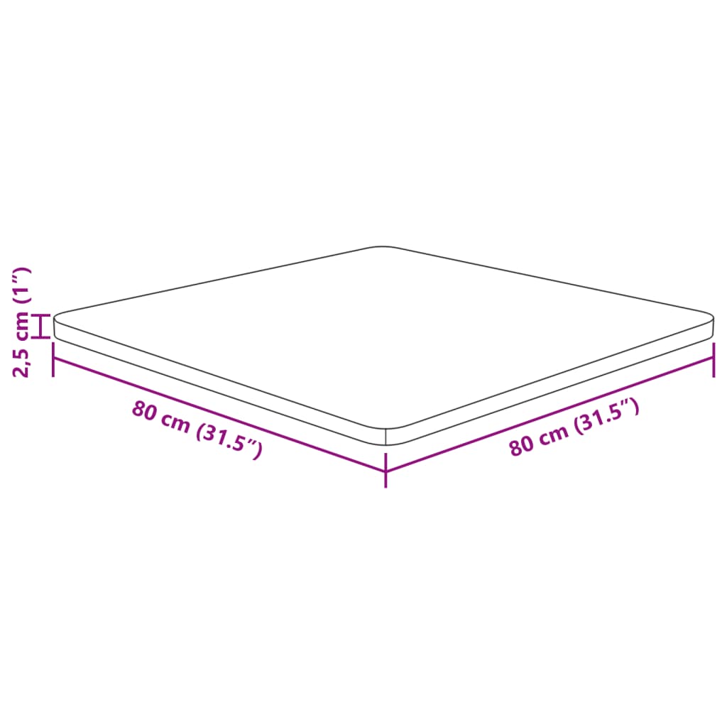 Fyrkantig bordsskiva 80x80x2,5 cm obehandlat massiv ek