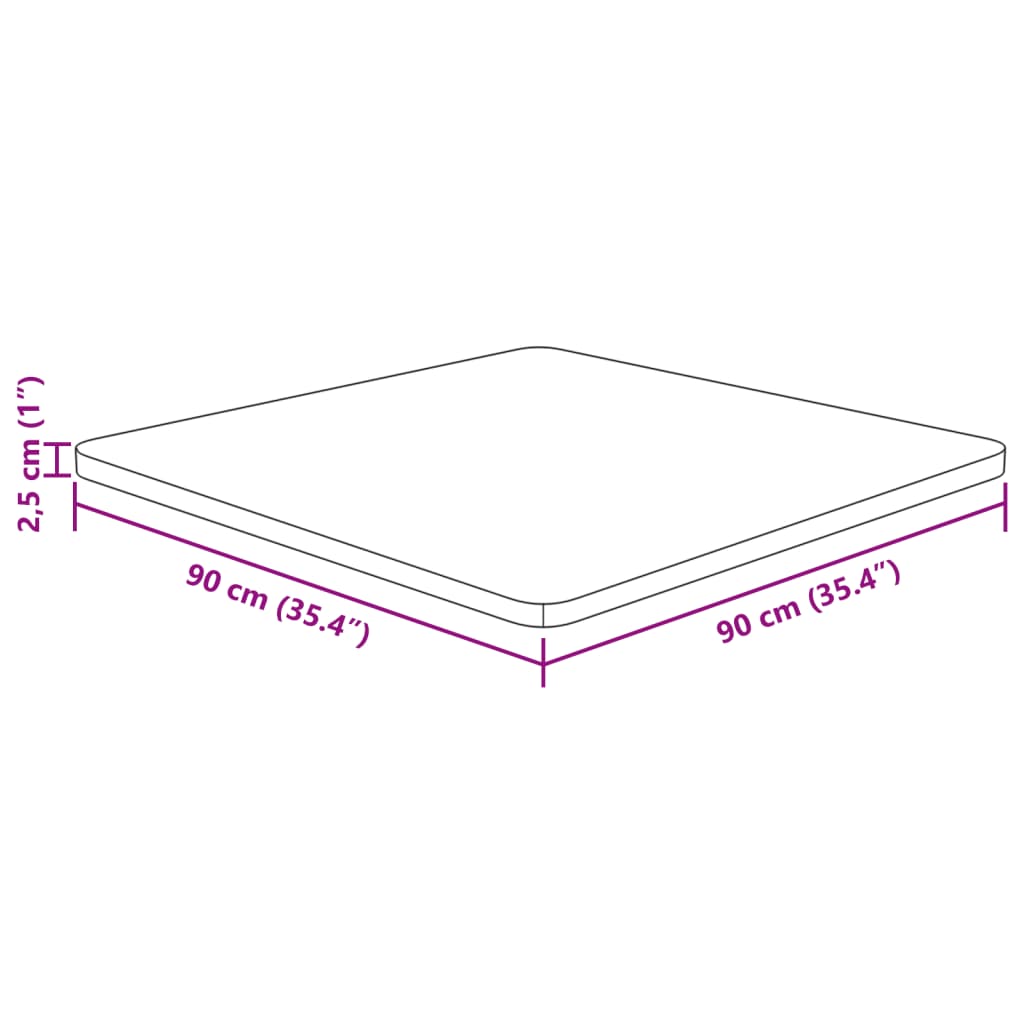 Fyrkantig bordsskiva 90x90x2,5 cm obehandlat massiv ek