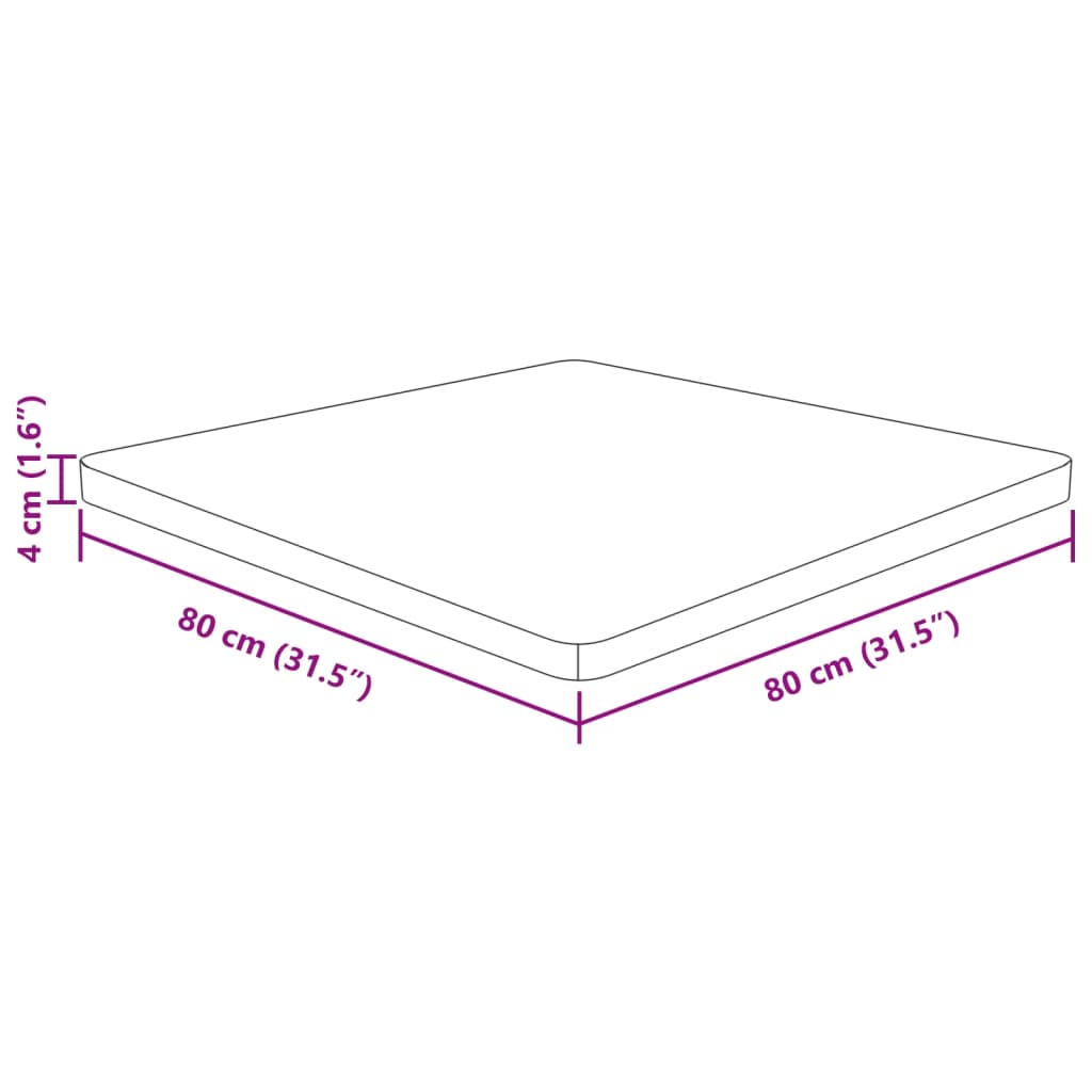 Fyrkantig bordsskiva 80x80x4 cm obehandlad massiv ek