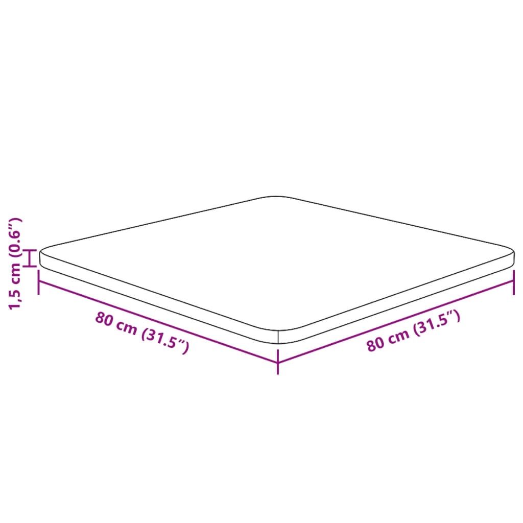 Fyrkantig bordsskiva mörkbrun 80x80x1,5cm behandlad massiv ek