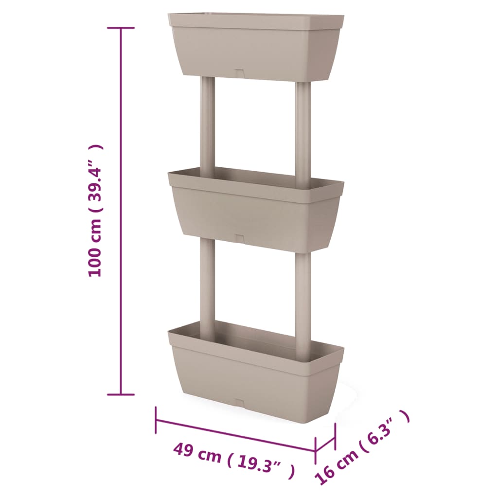 Blomlådor 3 st 100 cm taupe