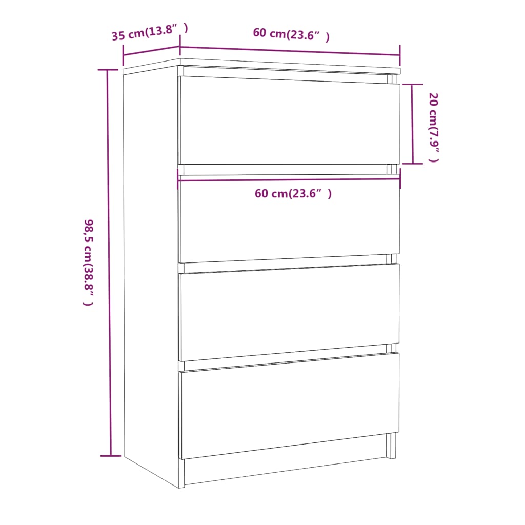 Byrå rökfärgad ek 60x35x98,5 cm konstruerat trä