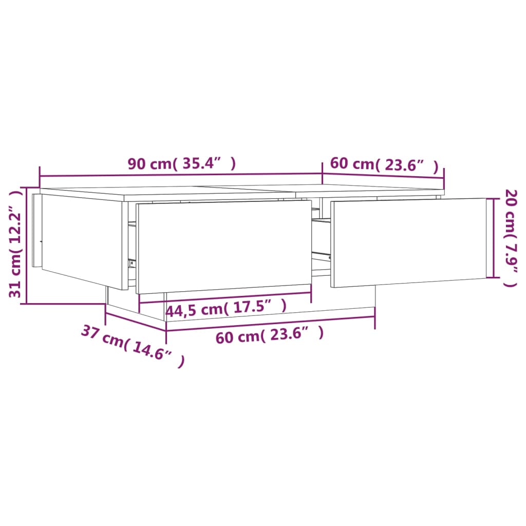 Soffbord brunek 90x60x31 cm konstruerat trä