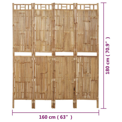 Rumsavdelare 4 paneler bambu 160x180 cm