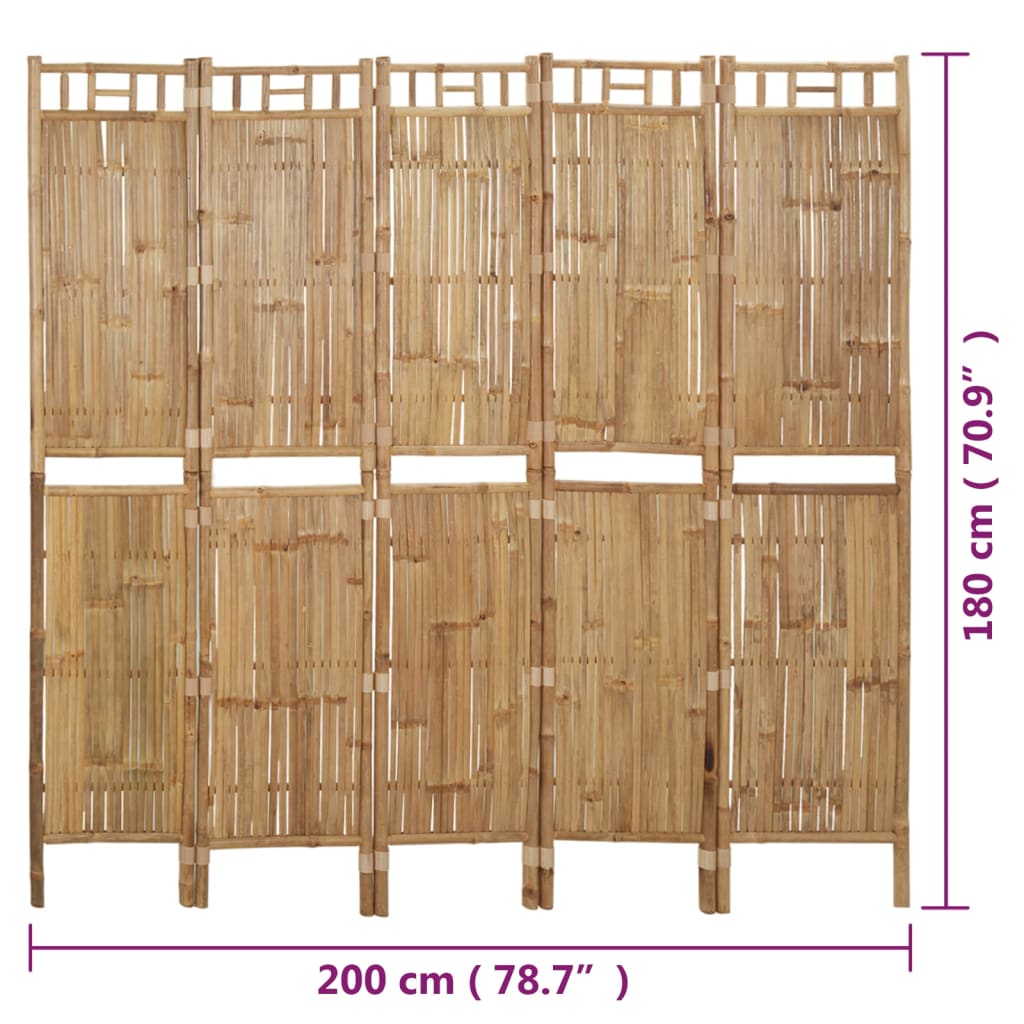 Rumsavdelare 5 paneler bambu 200x180 cm