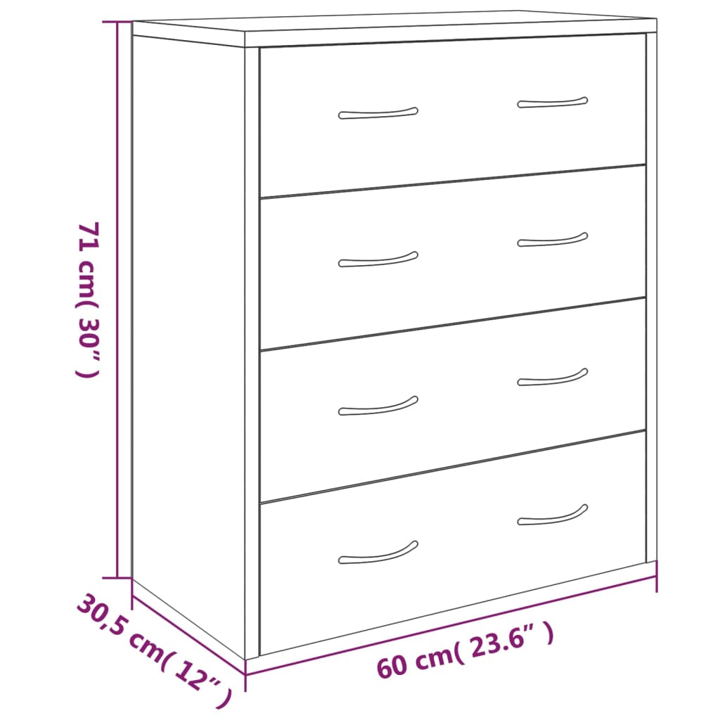 Skänk med 4 lådor 60x30,5x71 cm vit högglans