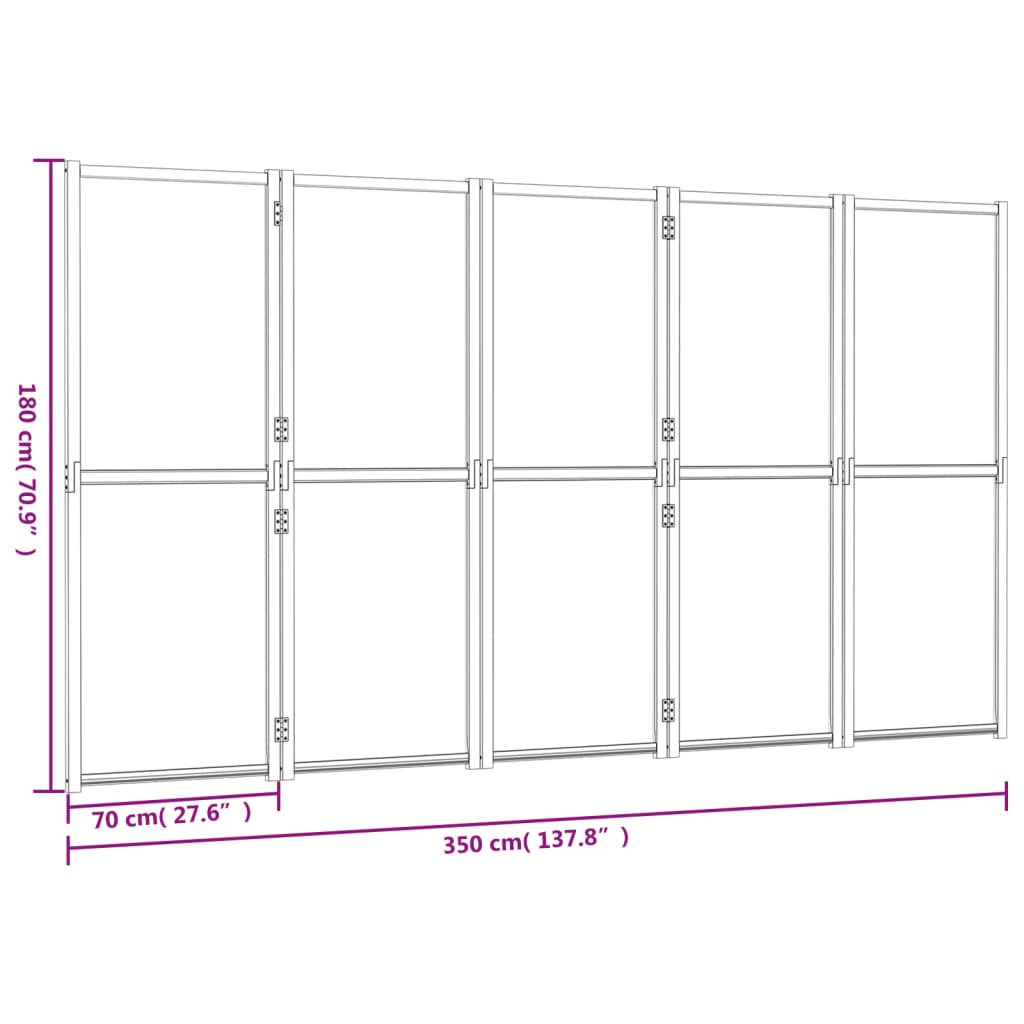 Rumsavdelare 5 paneler svart 350x180 cm