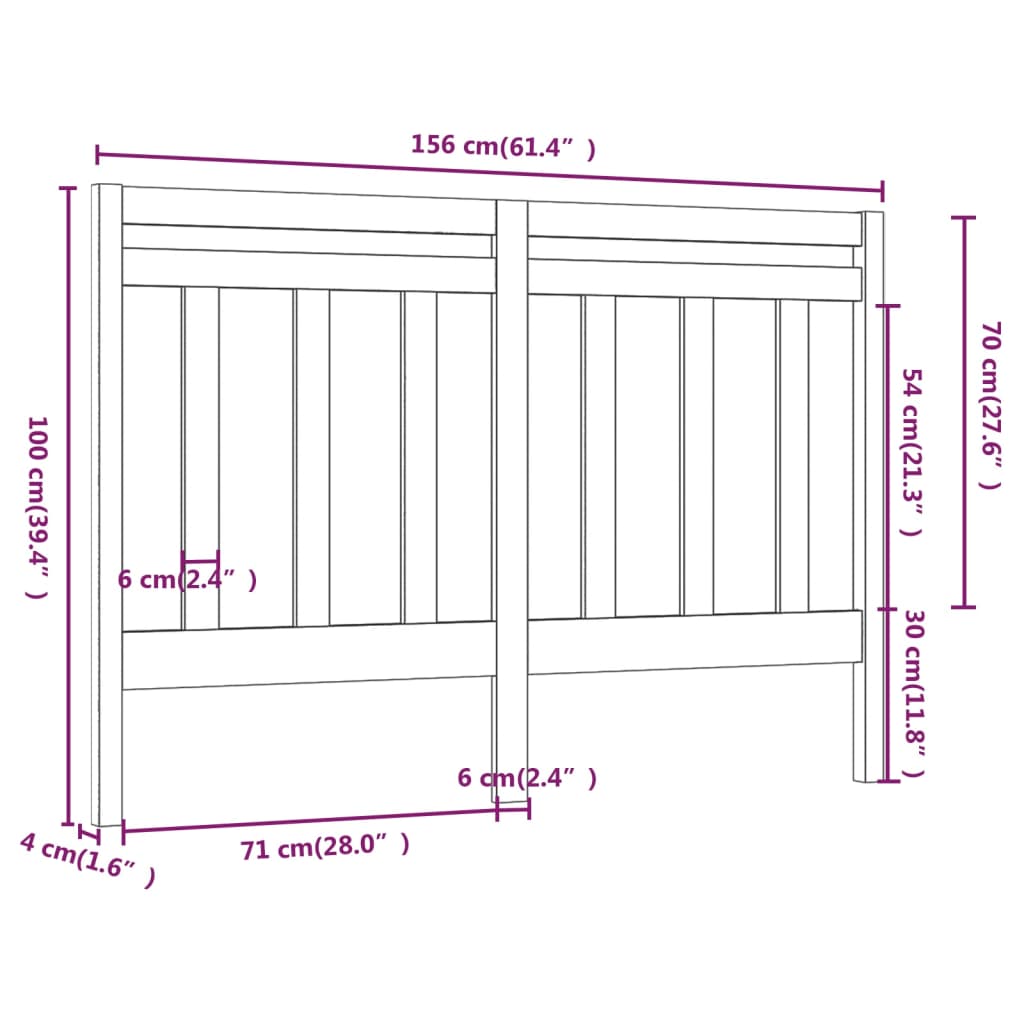 Sänggavel vit 156x4x100 cm massiv furu