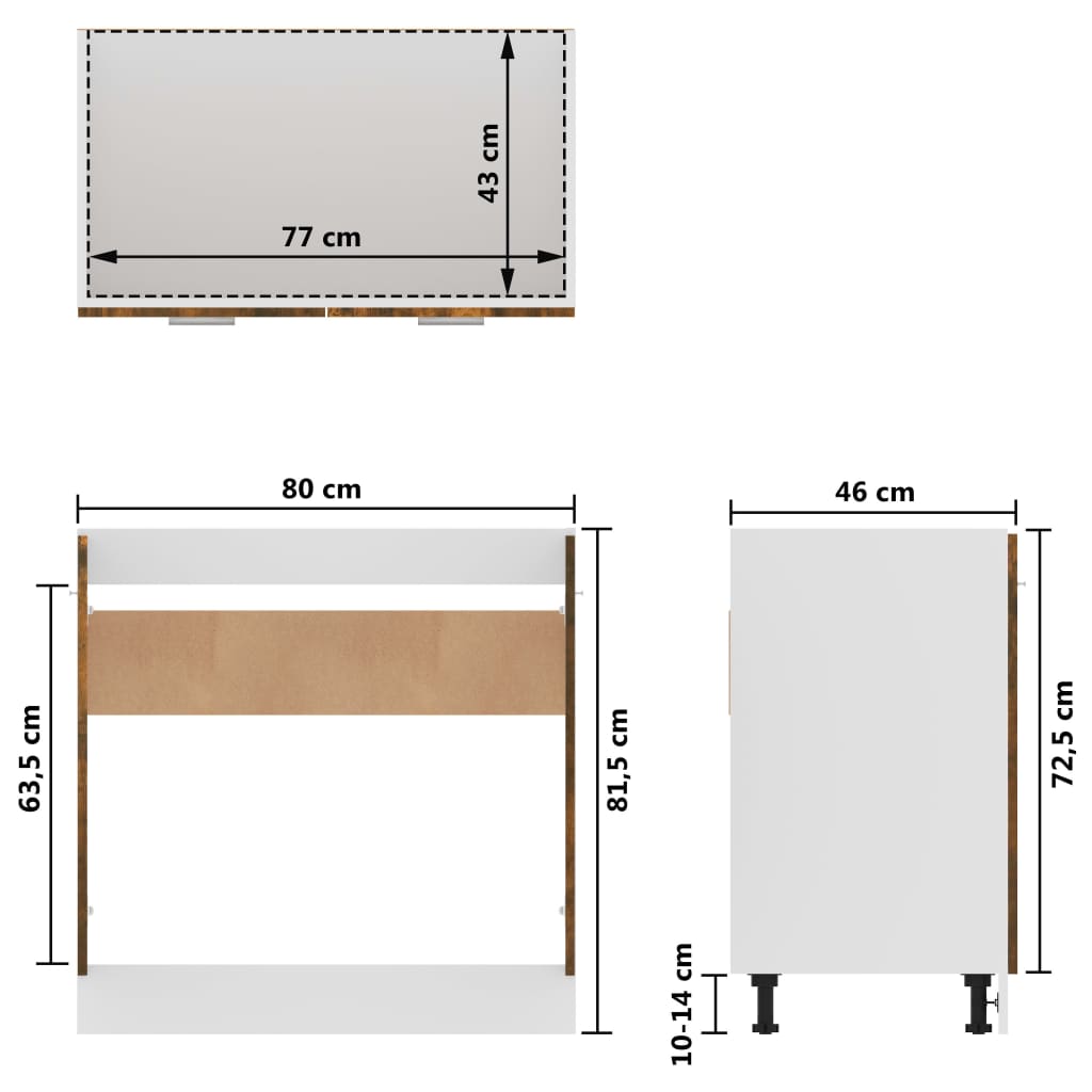 Underskåp rökfärgad ek 80x46x81,5 cm konstruerat trä