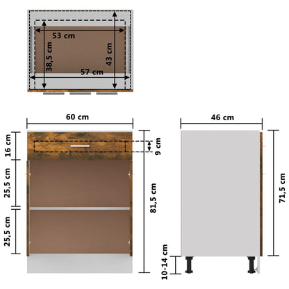 Underskåp rökfärgad ek 60x46x81,5 cm konstruerat trä