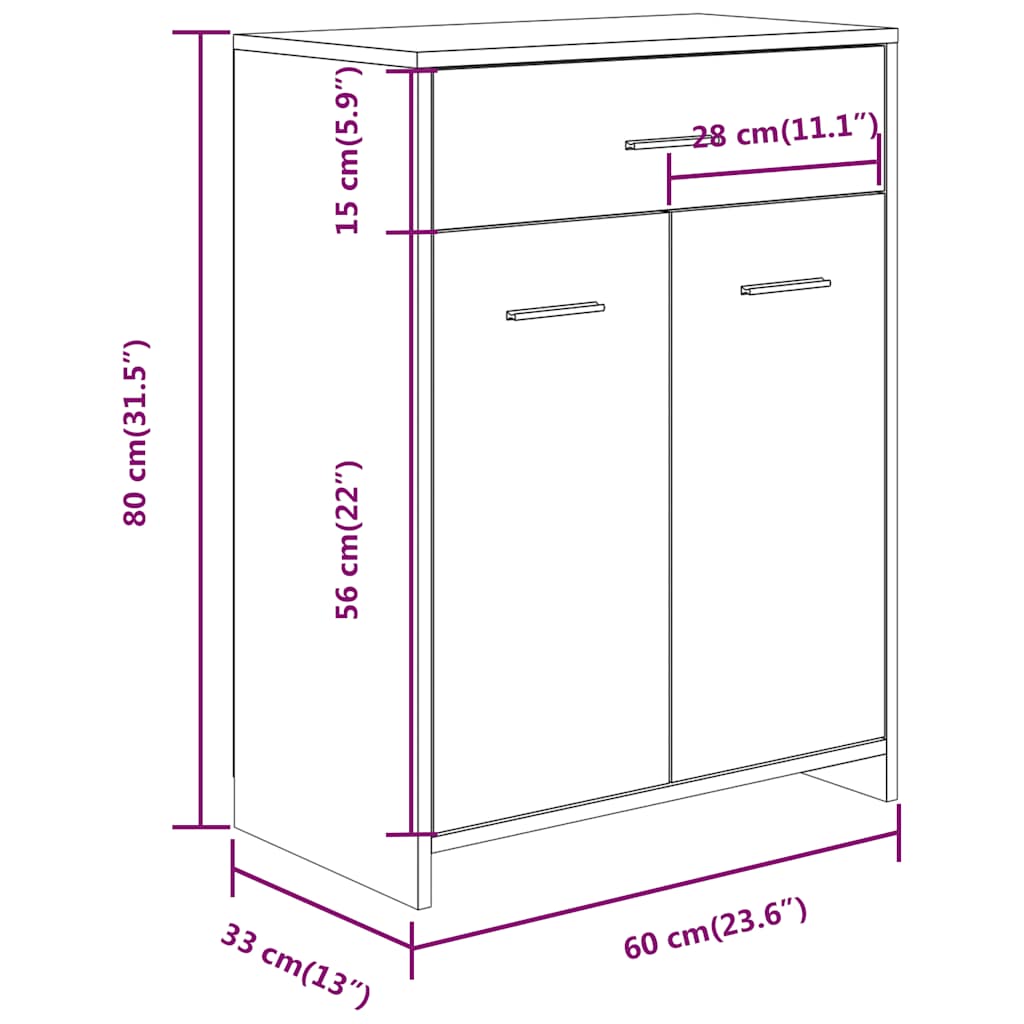 Badrumsskåp rökfärgad ek 60x33x80 cm konstruerat trä