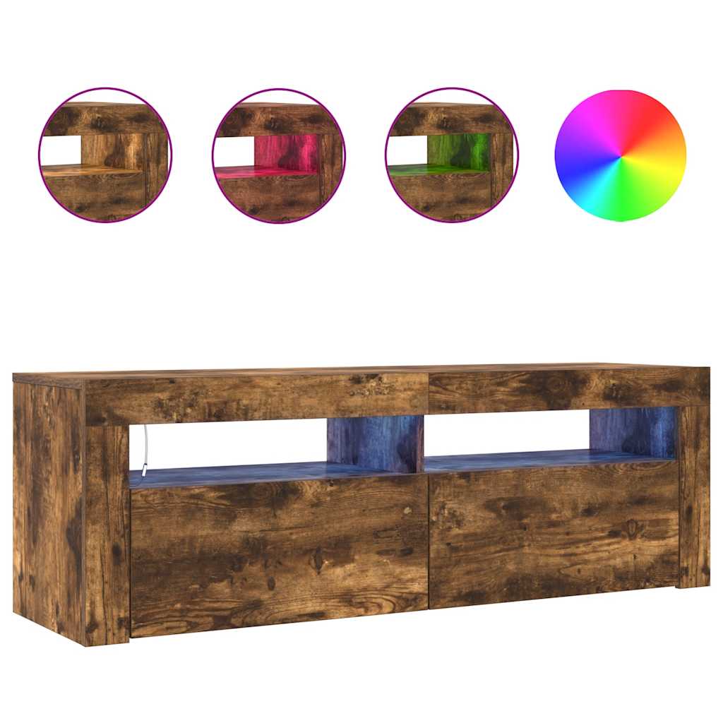 Tv-bänk med LED-belysning rökfärgad ek 120x35x40 cm