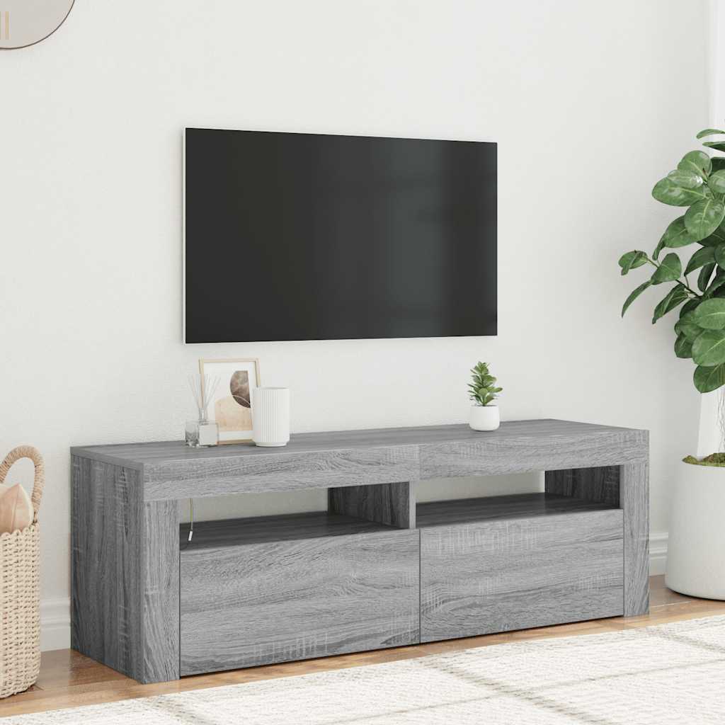 TV-bänk med LED-belysning grå sonoma 120x35x40 cm