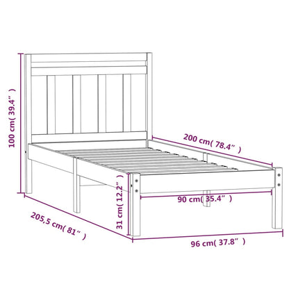 Sängram vit massiv furu 90x200 cm