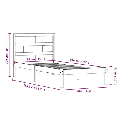 Sängram vit massiv furu 90x200 cm