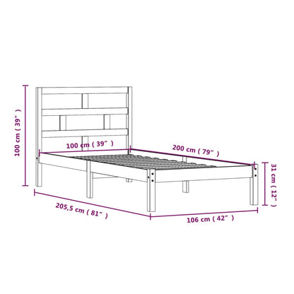 Sängram svart massiv furu 100x200 cm