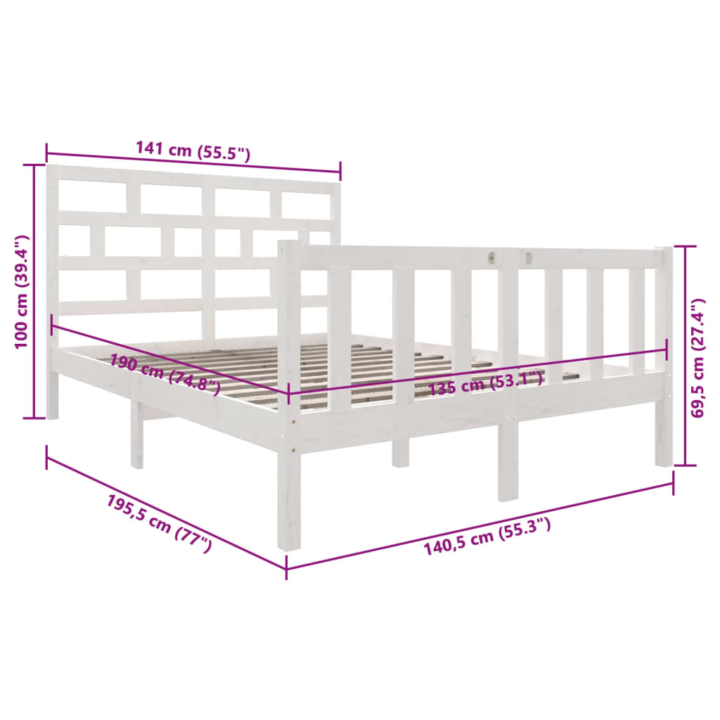 Sängram vit massiv furu 135x190 cm