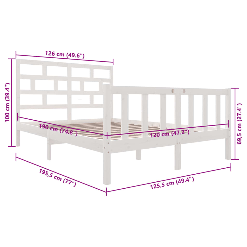 Sängram vit massiv furu 120x200 cm enkelsäng