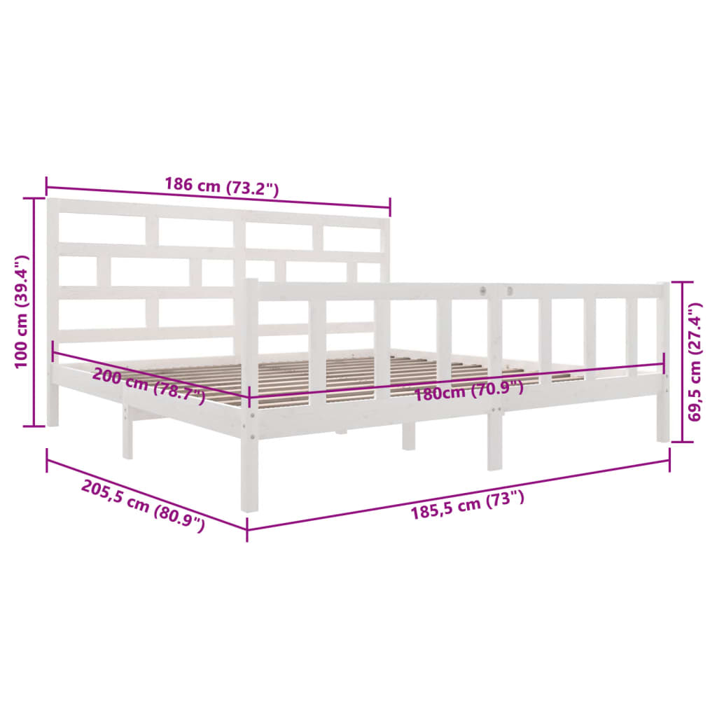 Sängram vit massiv furu 180x200 cm