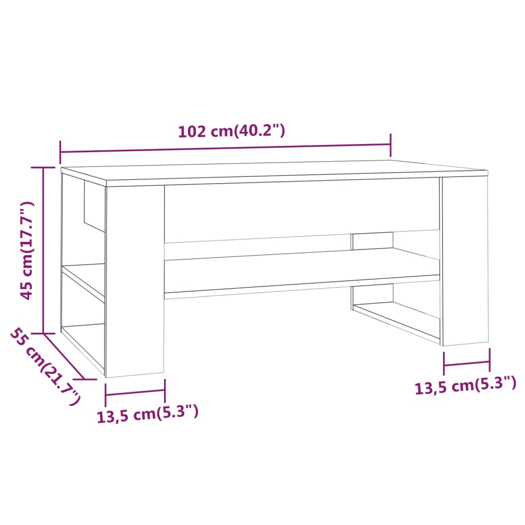 Soffbord sonoma-ek 102x55x45 cm konstruerat trä