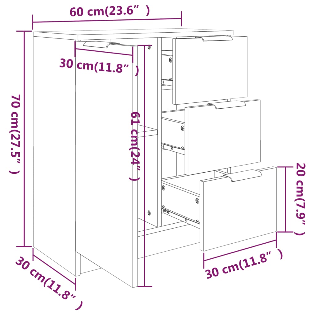 Skänk vit 60x30x70 cm konstruerat trä