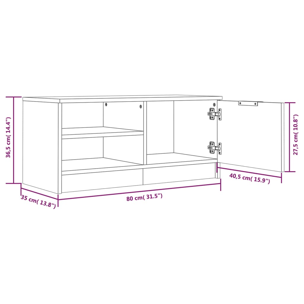 Tv-bänk vit högglans 80x35x36,5 cm konstruerat trä