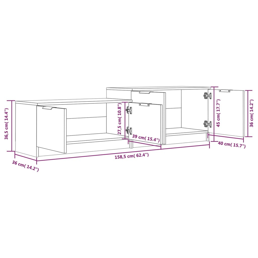 Tv-bänk sonoma-ek 158,5x36x45 cm konstruerat trä