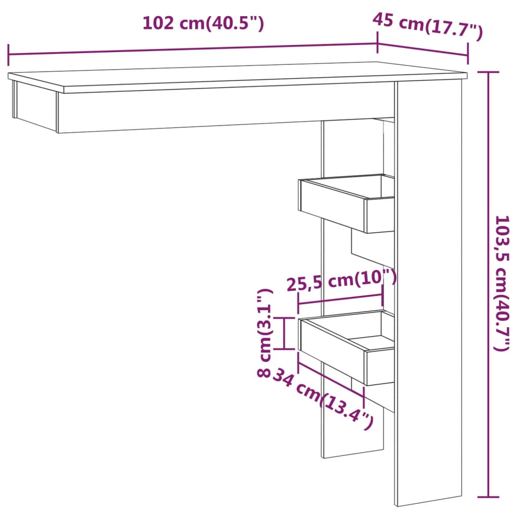 Barbord väggmonterat svart 102x45x103,5 cm konstruerat trä