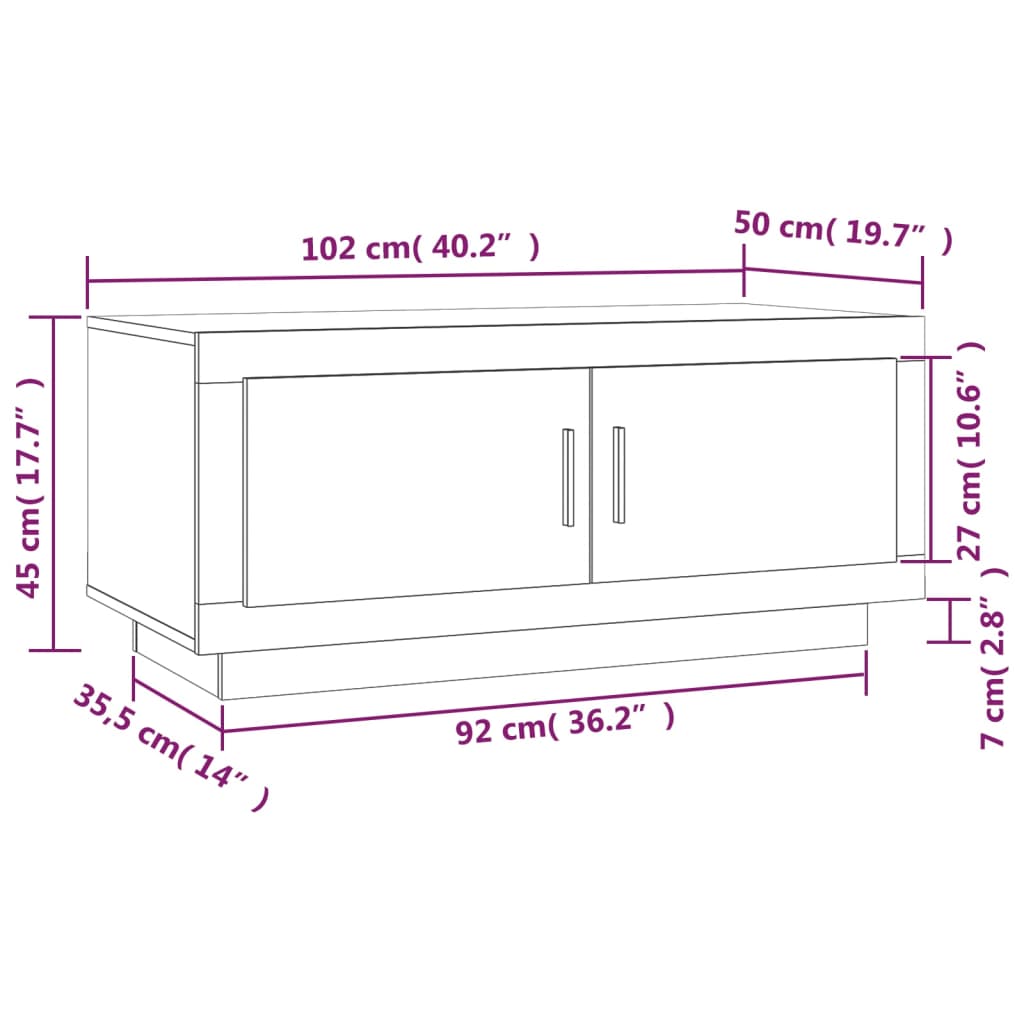 Soffbord vit 102x50x45 cm konstruerat trä