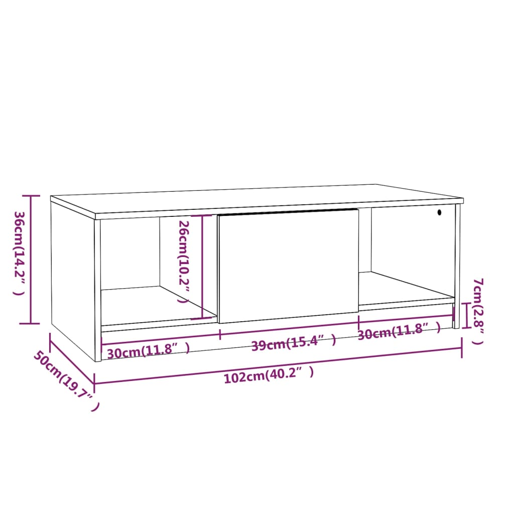 Soffbord rökfärgad ek 102x50x36 cm konstruerat trä