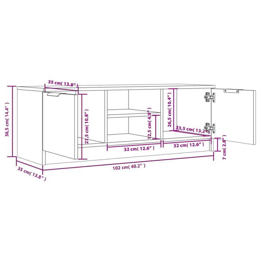 Tv-bänk rökfärgad ek 102x35x36,5 cm konstruerat trä