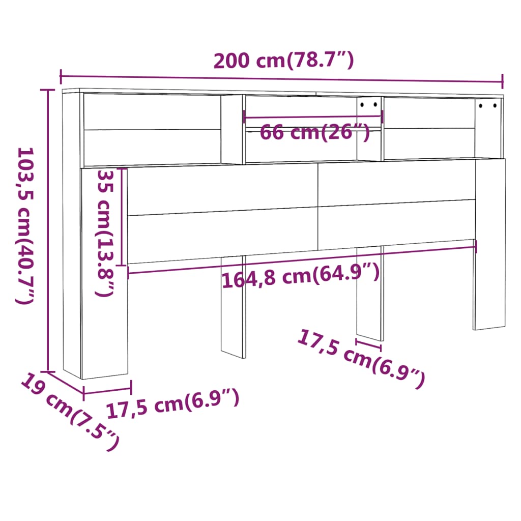 Sänggavel med förvaring rökfärgad ek 200x19x103,5 cm