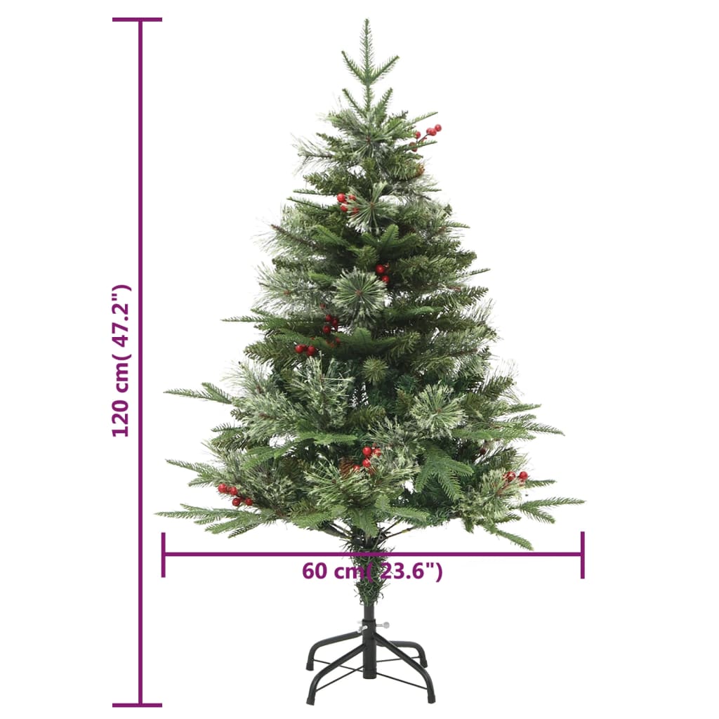 Belyst julgran med kottar grön 120 cm PVC&PE