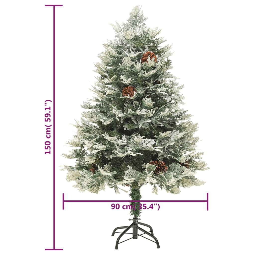 Belyst julgran med kottar grön 150 cm PVC&PE