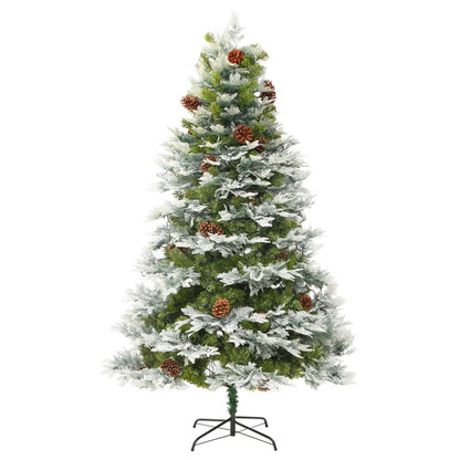 Belyst julgran med kottar grön 195 cm PVC&PE