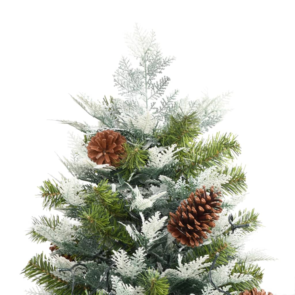 Belyst julgran med kottar grön 195 cm PVC&PE