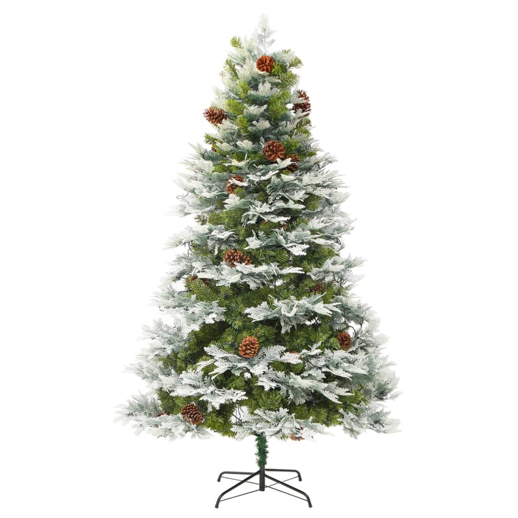 Belyst julgran med kottar grön 225 cm PVC&PE