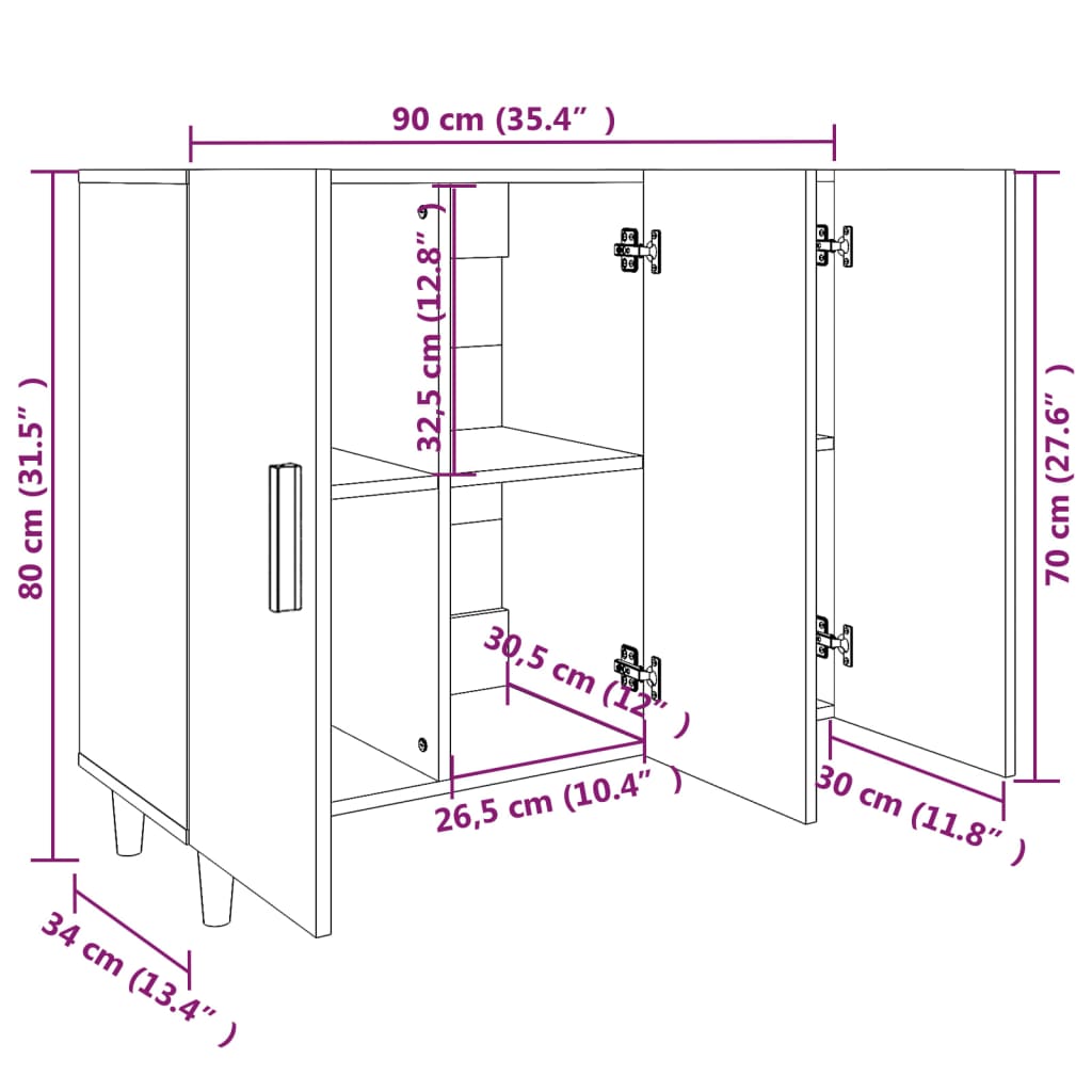 Skänk vit 90x34x80 cm konstruerat trä