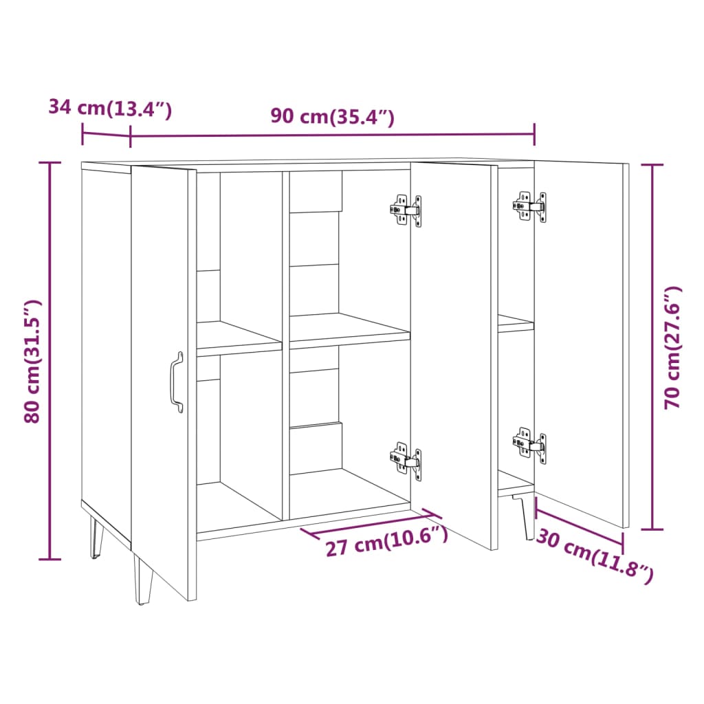 Skänk vit 90x34x80 cm konstruerat trä