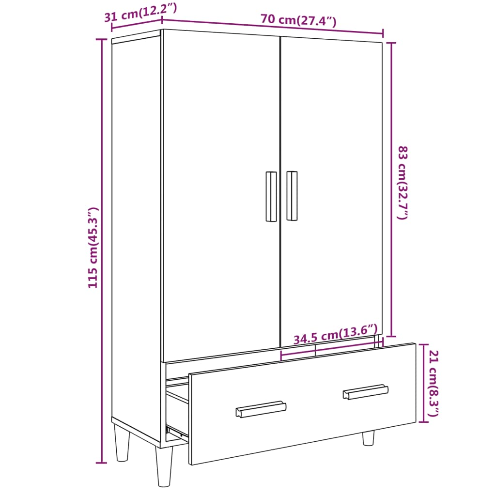 Skänk vit 70x31x115 cm konstruerat trä