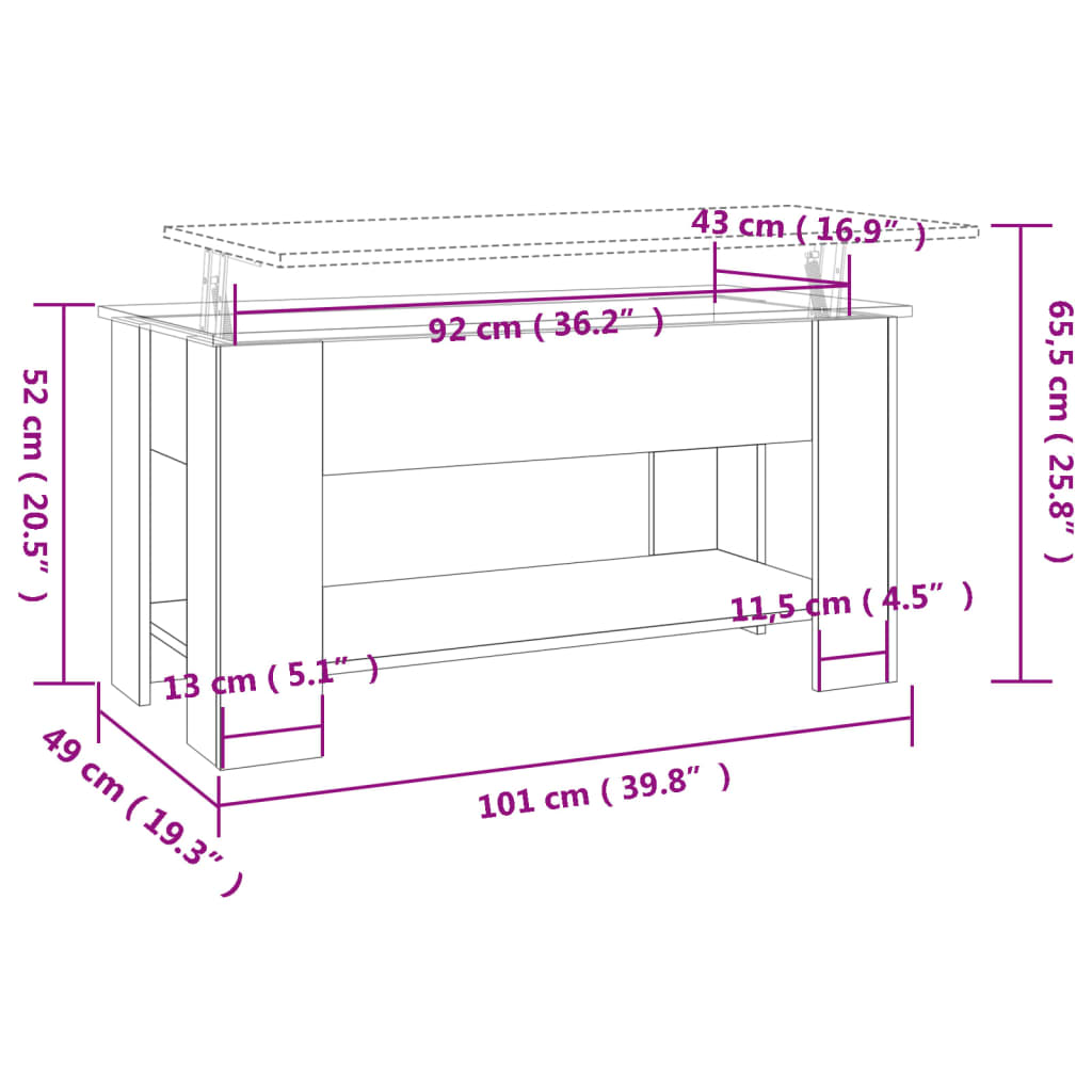 Soffbord rökfärgad ek 101x49x52 cm konstruerat trä